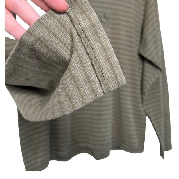 GUESS Jeans Womens Striped Long Sleeve Top Green Embroidered Logo Crew Neck - Picture 16 of 16